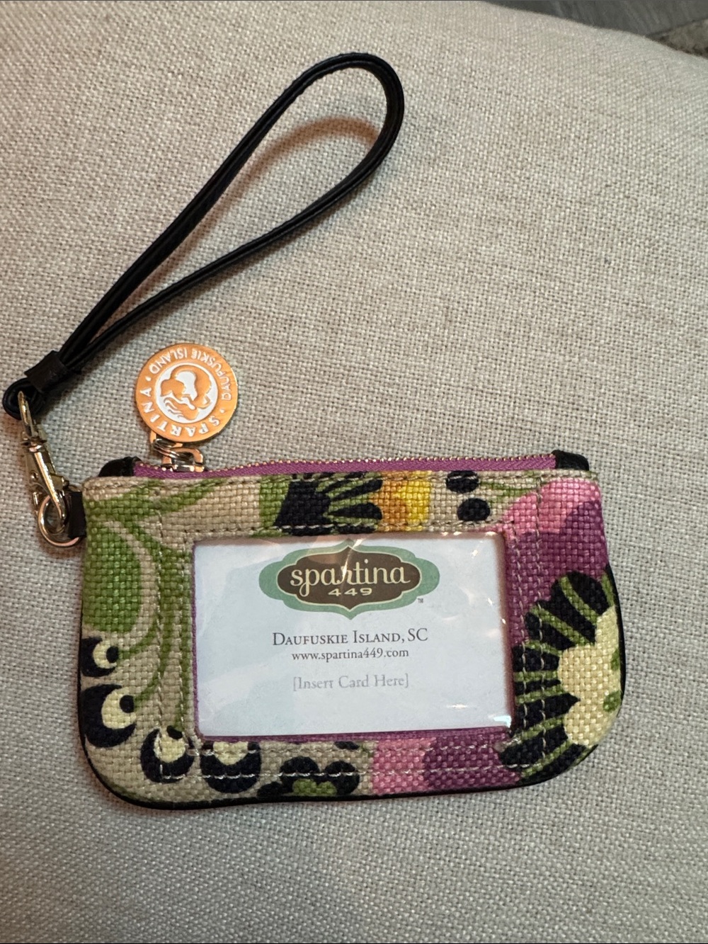 Spartina 449 Floral Canvas ID Wristlet in Pink, Green, Black